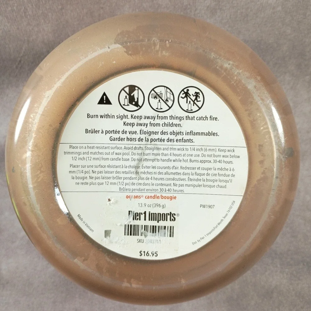 Pier 1 Imports Oceans 3 Wick 14 Oz Scented Jar‎ Candle Pier One
